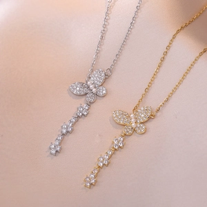 Collier Gland Papillon Acier Inoxydable Zircon Micro Künstliche Perle Pendentif Élégant Bijoux Pour Femmes