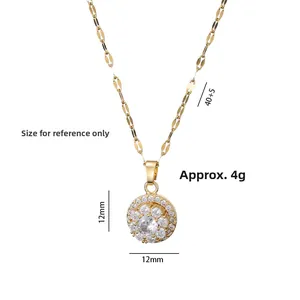 Collar dorado con colgante de circón 12mm, cadena 40+5cm, peso 4g en la imagen