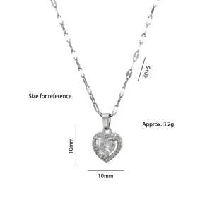 Titanium hart hanger ketting met glinsterende zirkoonstenen en verstelbare ketting