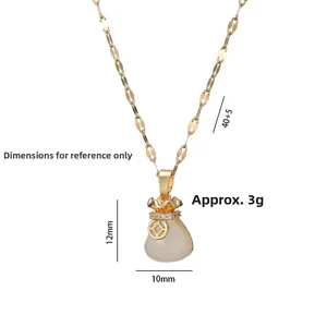 Detail of lucky money bag necklace pendant with dimensions 12x10mm and 40+5cm chain length