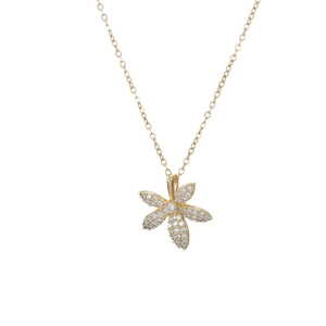 Sparkling gold maple leaf flower necklace with cubic zirconia for an elegant aesthetic look