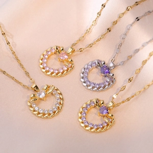 Collier Pendentif Coeur Acier Inoxydable Zircon Incrusté Creux Bijoux Romantiques Pour Femmes Cadeau Élégant