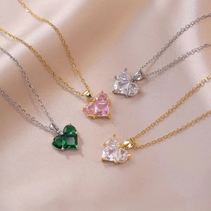 Sparkling heart pendant necklace with cubic zirconia and delicate chain for women