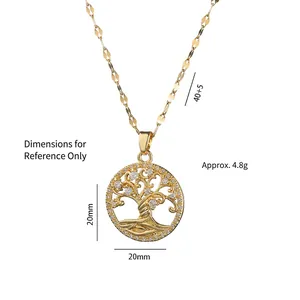 Goldene Lebensbaum-Kette mit Zirkonia-Anhängern und Maßangaben auf weißem Grund