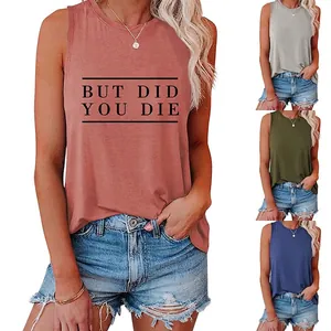 Débardeur Décontracté Femme Coton Mélangé Slogan Imprimé Sans Manches Col Rond Coupe Ample Été Sport Gilet Nœud Latéral