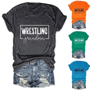 T-Shirt Femme Wrestling Grandma Manches Courtes Col Rond Décontracté Coupe Ample Mélange Coton Imprimé