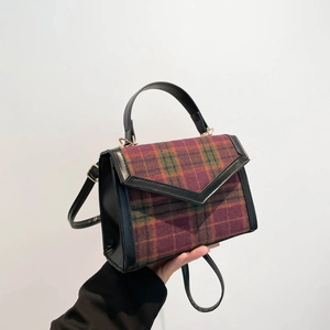 Sac à Épaule Vintage Plaid Tweed pour Femmes avec Détails en PU Petit Sac Carré Bandoulière Mode Urbaine Quotidienne