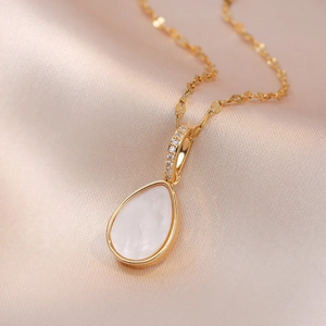 Collana Con Pendente A Goccia In Acciaio Al Titanio Con Intarsio In Madreperla E Zirconia Gioielli Eleganti A Goccia Per Donna