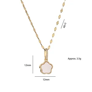Titanium steel shell flower pendant necklace with zircon crystals and dimensions 12x12mm