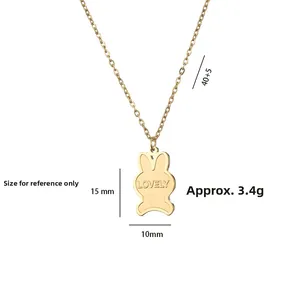 Detail of golden rabbit pendant necklace with LOVELY engraving and adjustable chain dimensions