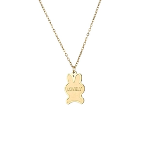 Minimalist golden titanium steel O-chain necklace with a cute rabbit pendant and Lovely engraving