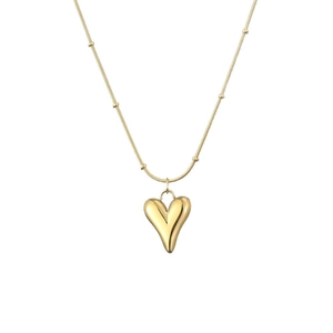 Collier avec pendentif cœur doré poli et chaîne à billes pour bijoux de femme