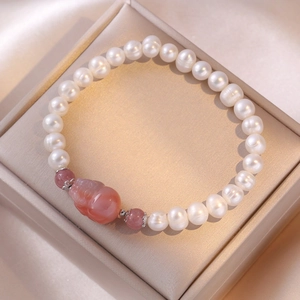 Bracelet élégant en perles d'eau douce argent S925 avec breloque renard en cristal
