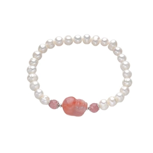 Bracelet en argent S925 avec perles d'eau douce, quartz fraise et perles d'agate