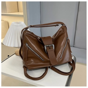 Sac À Dos Bandoulière Vintage En Cuir PU Pour Femmes Grande Capacité Rétro Fermeture Éclair Métal Boucle Ceinture Voyage