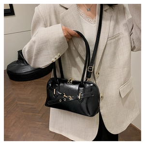 Fashion black oil wax leather shell bag for women with shiny finish and gold hardware