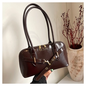 Glossy PU Leather Underarm Shoulder Bag For Women Retro Patent Style Tote Bag Golden Hardware Adjustable Belt Buckle Handbag