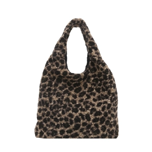 Sac fourre-tout chic en peluche léopard avec texture en fausse fourrure douce pour l'automne