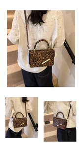 Detail showing various wearing angles of leopard print crossbody bag with gold hardware