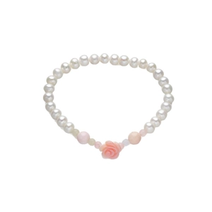 S925 sterling silver freshwater pearl bracelet with pink rose flower and crystal beads