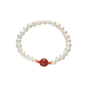 Bracelet élégant en perles d'eau douce naturelles avec grosse perle d'agate rouge