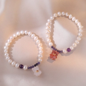 Bracelet Perles Eau Douce Argent Sterling S925 Améthyste Cristal Violet Ours Charm Bijoux De Mode Élégants Femmes
