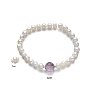 S925 Silber Süßwasserperlen Armband mit Amethyst Perle, 19cm Länge für modische Frauen