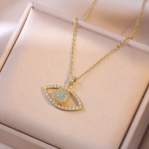 Evil Eye Pendant Necklace Stainless Steel Zircon Rhinestone Turkey Style Fashion Jewelry For Women