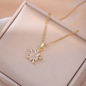 Collana Pendente Fiocco Di Neve Acciaio Inossidabile Con Zirconi Intarsiati Gioielli Floreali Da Donna Accessori Di Moda Coreana