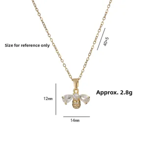 Detailed view of gold honey bee pendant with dimensions of 12mm by 14mm and 40cm chain