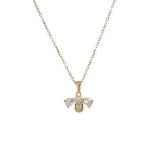 Golden bee necklace featuring teardrop zircon wings and sparkling pavé body details