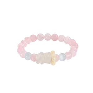 Kristallperlen Armband Naturrosa Quarz Katzenauge Stein Süßer Bär Anhänger Schmuck Geschenk Damen Mädchen