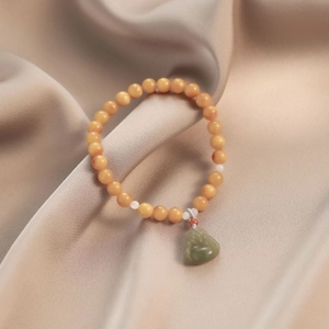 Beaded Bracelet Amber Jade Maitreya Buddha Pendant Zen Chinese Style For Women Handcrafted Jewelry
