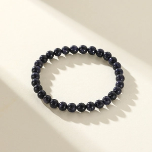 Minimalist blue sandstone bead bracelet with sparkling galaxy effect for women