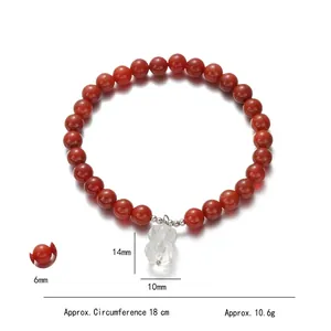 S925 silver red agate beaded bracelet with crystal droplet pendant for women