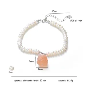 S925 silver freshwater pearl bracelet with pink fox charm and 20cm adjustable chain