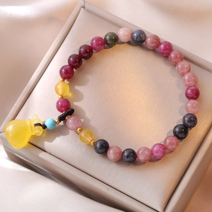 Natural Crystal Stone Beaded Bracelet Colorful Gemstone With Jade Lucky Bag Pendant Niche Design Jewelry For Women