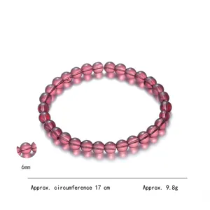 Deep purple 6mm translucent beaded bracelet with 17cm circumference on white background