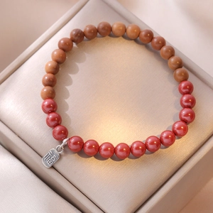 Bracelet De Perles Avec Pendentif Fu En Argent Sterling 925 Perles Bouddha En Cinabre Et Bois De Pêcher Bijou Zen