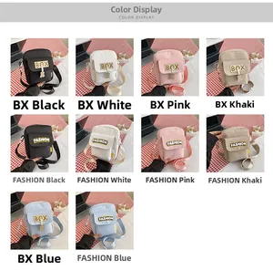 Selection of colorful canvas mini crossbody bags with bear charms and fashion embroidery