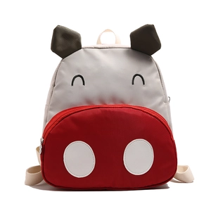 Cute cartoon animal toddler backpack in grey and red canvas for nursery school kids