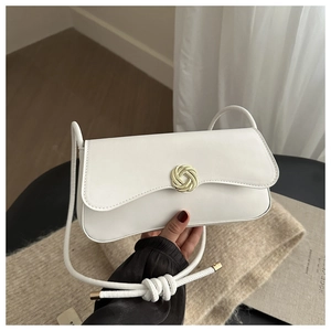 Women PU Leather Underarm Bag Minimalist Square Shoulder Bag With Gold Metal Knot Buckle Elegant Vintage Style