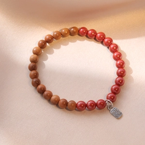 Bracelet S925 argent cinabre bois de santal avec pendentif Fu style zen bouddhiste