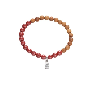Bracelet en argent S925 perles de cinabre et bois de santal avec pendentif Fu