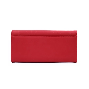Portefeuille long rouge pour femme avec surpiqûres triangulaires et fermoir à bouton