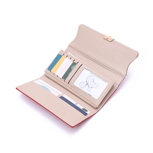 Portefeuille long rouge pour femme avec fentes pour cartes et fermoir doré