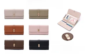 Detailed view of women long wallet features lychee texture and multiple card slots