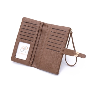 Deep brown textured leather wallet featuring 11 card slots and a clear ID window