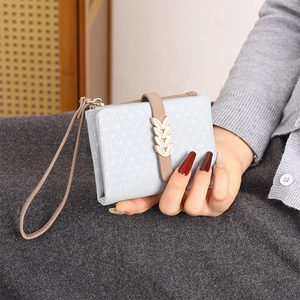 Women Fashion Short Wallet PU Leather Floral Print Bi-Fold Coin Purse With Metal Leaf Buckle Zip Card Holder Daily Bag