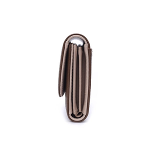 Side view of foldable long wallet showing layered compartments in lychee grain leather